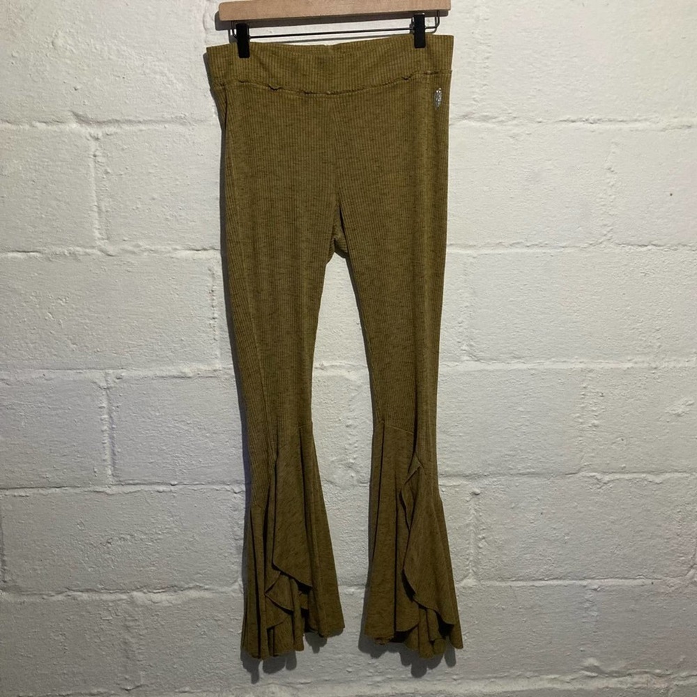 FP Movement by Free People Olive Green Flare Ribbed Pants